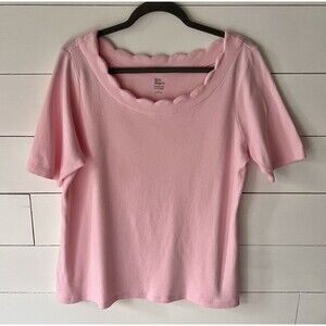 Petal Pink Scalloped Neckline tshirt 100% Cotton Soft Girl Blouse Cottage Core